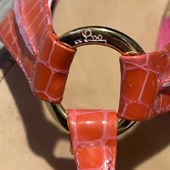 Lilly Pulitzer Orange/Pink Patent Croc Embossed Leather Flip-Flops, 6.5M - Picture 11 of 13